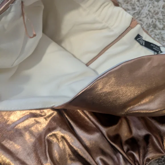 NWT ZARA Viral Tiktok Rose Gold Metallic Strapless Mini Dress - Picture 6 of 8